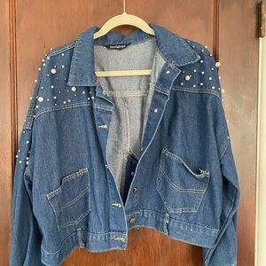Denim Pearl-Embellished Jacket by Dollhouse